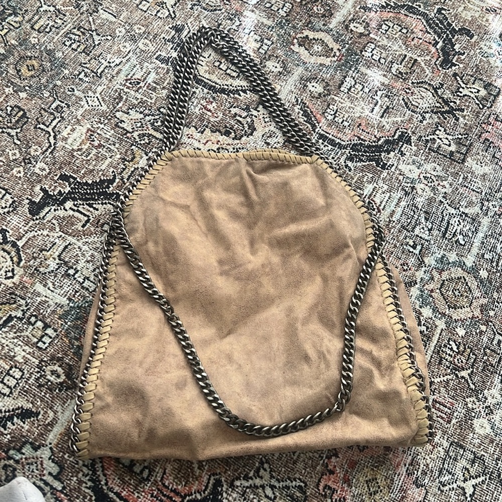 Chain link faux leather suede bag